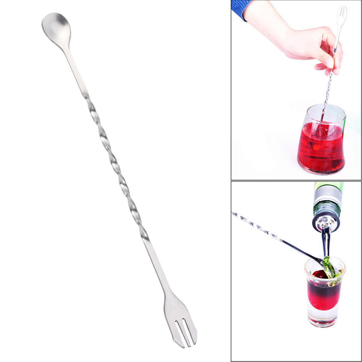 Bar Spoon Twisted - Cuchara Mezcladora de Acero Inoxidable, Tenedor